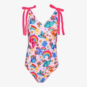 Posh Peanut women’s one piece swimsuit, rainbow print, size XL